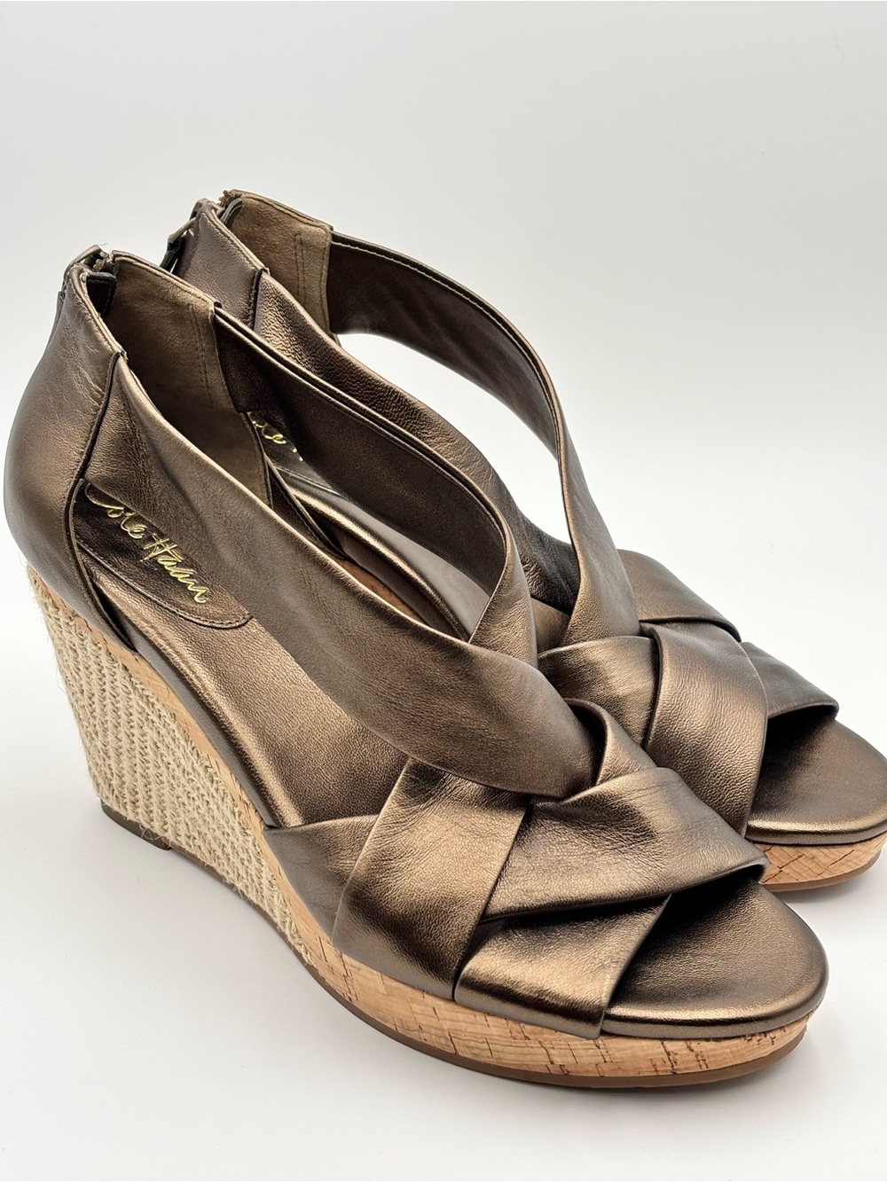 Cole Haan / N.Air Bronze DELFINA Metallic Espadrille Wedge Sandals size 10B